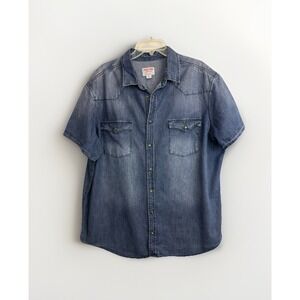 Mossimo Supply Co Shirt Men's XXL Denim Pearl‎ Snap Short Sleeve Western Cotton